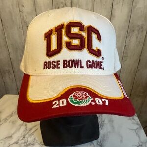 2007 Rose Bowl USC Collectible Cap Hat Embroidered Logos White Red Gold